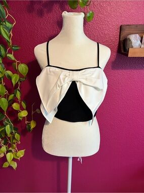 Anthropologie Black Camisole with White Bow Overlay